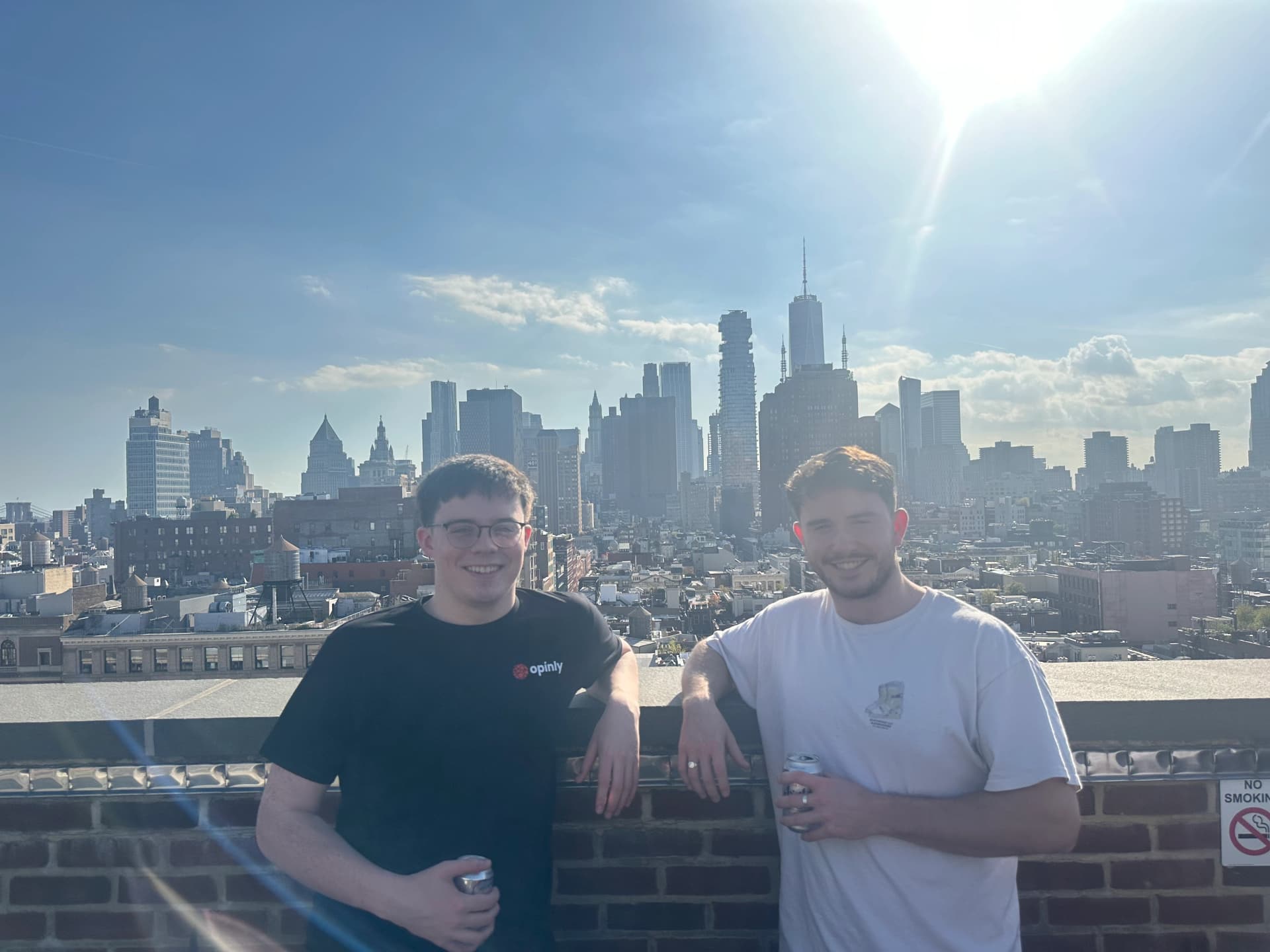 David McGuckin and Kieron McKenna having a cold beer on Albion VC's New York rooftop bar